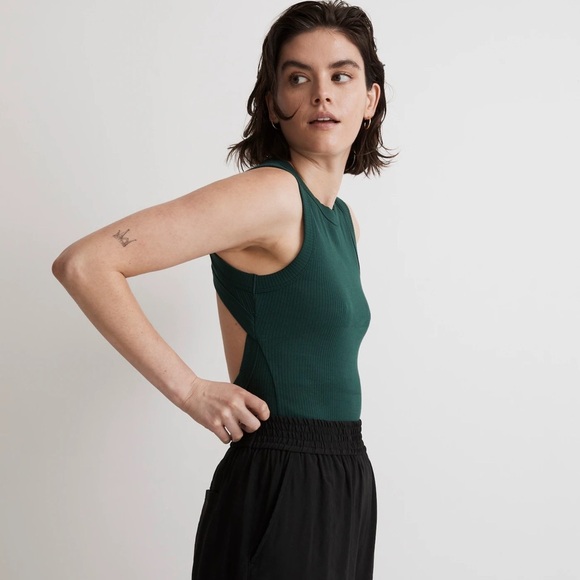 Madewell Crewneck Thong Rib Bodysuit in Sleekhold Utopian Pine Green Small - Picture 3 of 14